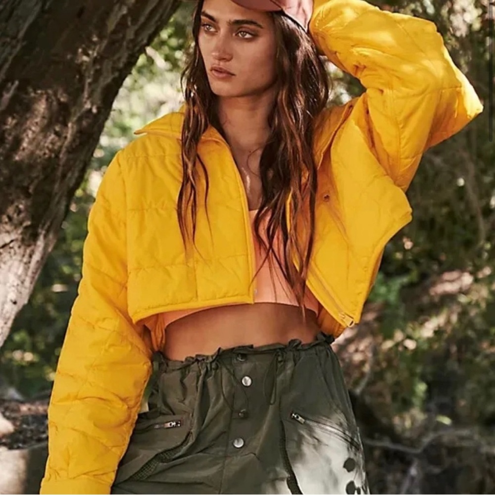 Free People Cropped Yellow Puffer Jacket